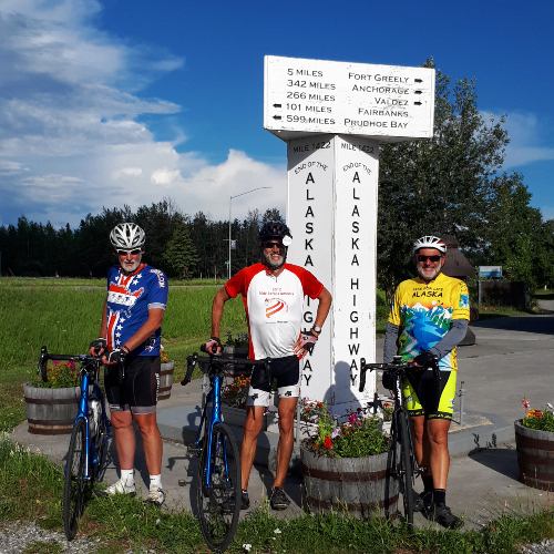 cyclists at Mile 1422 of the Alaska Highway